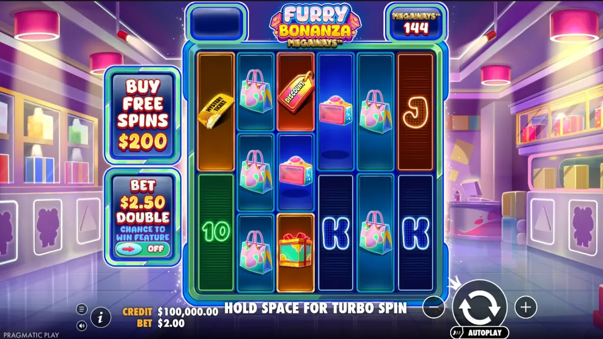 Tampilan visual slot Furry Bonanza Megaways dengan karakter beruang lucu
