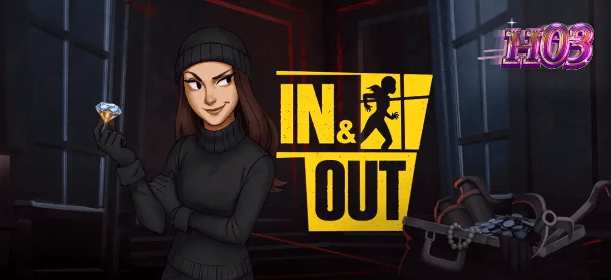 Tampilan visual slot In and Out dengan tema perampokan Paris